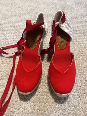 Jones Bootmaker Canvas Espadrille Wedge with Ankle Ties